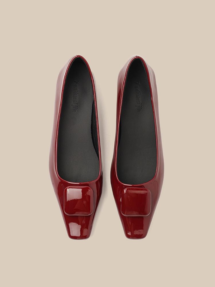 Square Toe Block Heel Mary Jane Slip-On Shoes with Buckle