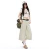 Trendy Summer Vintage High Waist Draped Wide Leg Straight Denim Cropped Capri Pants Versatile Slimming Classic Daily Pants