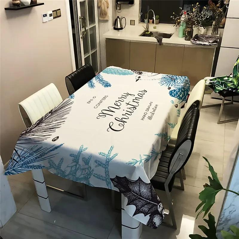 Waterproof Santa Claus Snowman Merry Christmas Anti-stain Tablecloth Table Cloth Cover For Kitchen Decor Party Decoration