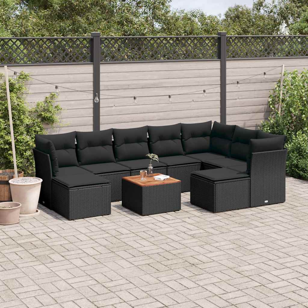 Vidaxl 10-Cz. Set da Giardino, Cuscini Rattan Nero Pe
