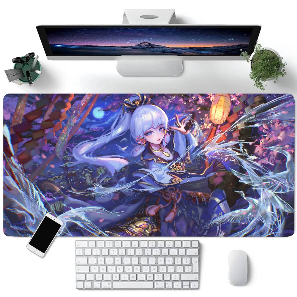 Genshin Impact Anime Kamisato Ayaka Mouse Pad Large Gaming Keyboard Mat LockEdge Rubber Computer Office Accessories