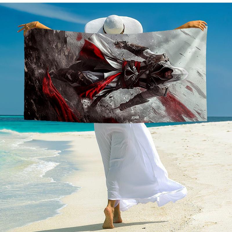 Ultra-weiches Strandtuch mit Assassin's Creed-Thema, Ideal für Pool - Camping, Tauchen - Perfekter Reisebegleiter, Lebendiges Strandtuch.