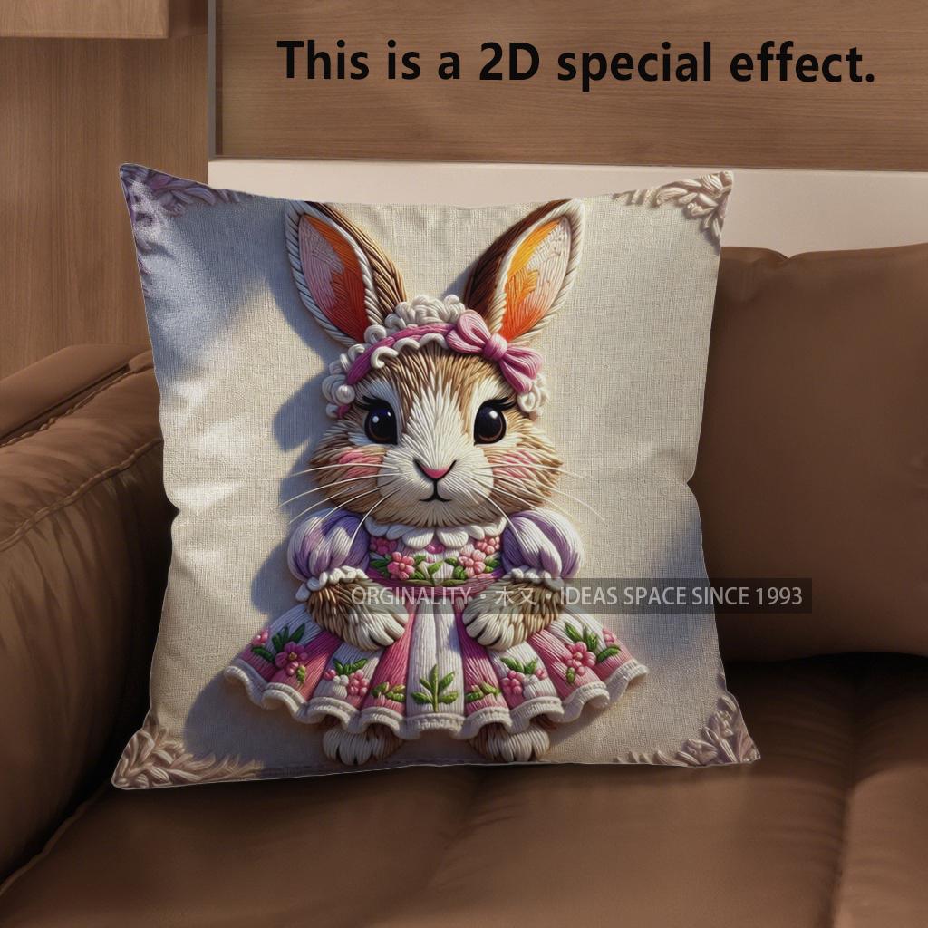 2D Cute Bunny Dress Pattern Cushion Covers Pattern Cushion Cover Suitable For Sofa Bedroom Car Pillow Cover