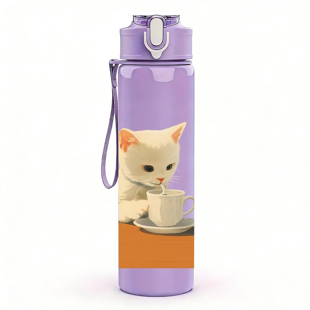 1PC Tabby Cat Coffee Table Relax 750ml Color Plastic Sports Water Bottle Leakproof Flip Straw Lid Suitable for Sports Office Home Use