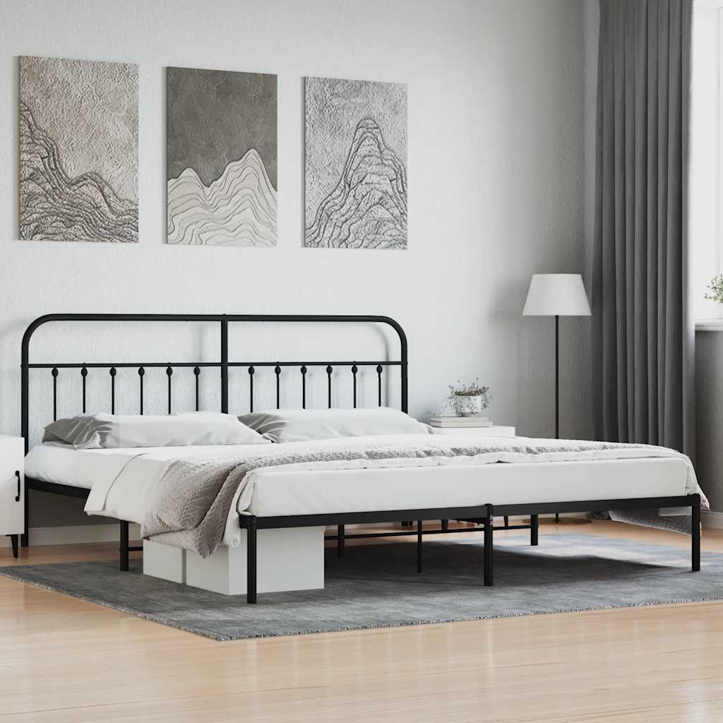 vidaXL Bed Frame with Headboard Metal Black 200x200 Cm