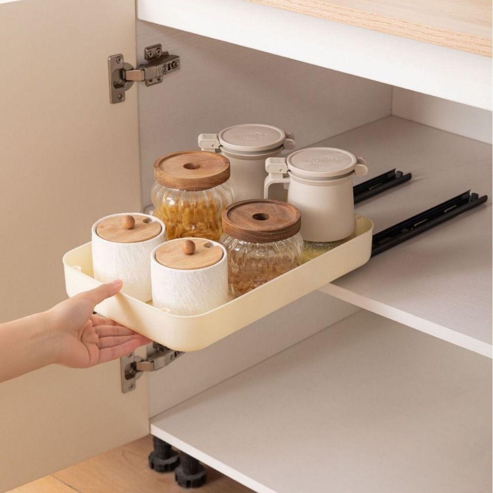 Anti-slip Pull Out Storage Tray Plastic Spice Box Storage Rack Drawer Spice Rack for Living Room