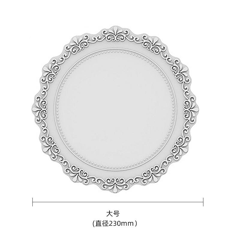 

European Lace Silicone Placemat Vintage Embossed Heat-Resistant Mat Thickened Round Waterproof Silicone Trivet Kitchen & Dining Dia.23cm 1pc