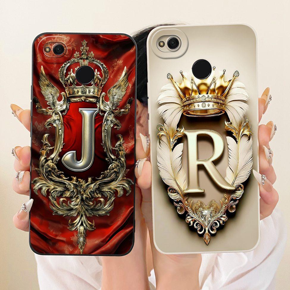 Phone Case For Redmi 4x Cover Luxury A-Z Letters Fashion Crown 2D Painted Silicone Bumper For Xiaomi Redmi 4x Casing