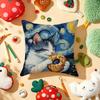 Van Gogh Starry Sky Kawaii Cat Pillow Case Plush Fabric Soft Double-Sided Printed Sofa Warm Winter Home Gift Cushion Cover