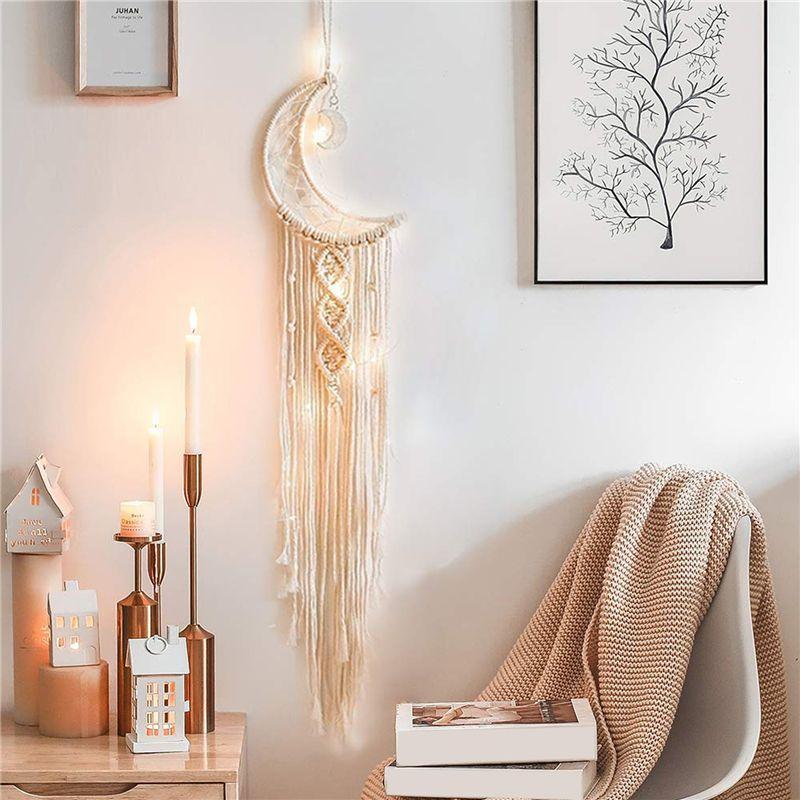 AEE4-Moon Star Dream Catcher Metal Hoop Rings Circle Macrame For DIY Craft Dream Catcher Making Home Wall Hanging Decoration