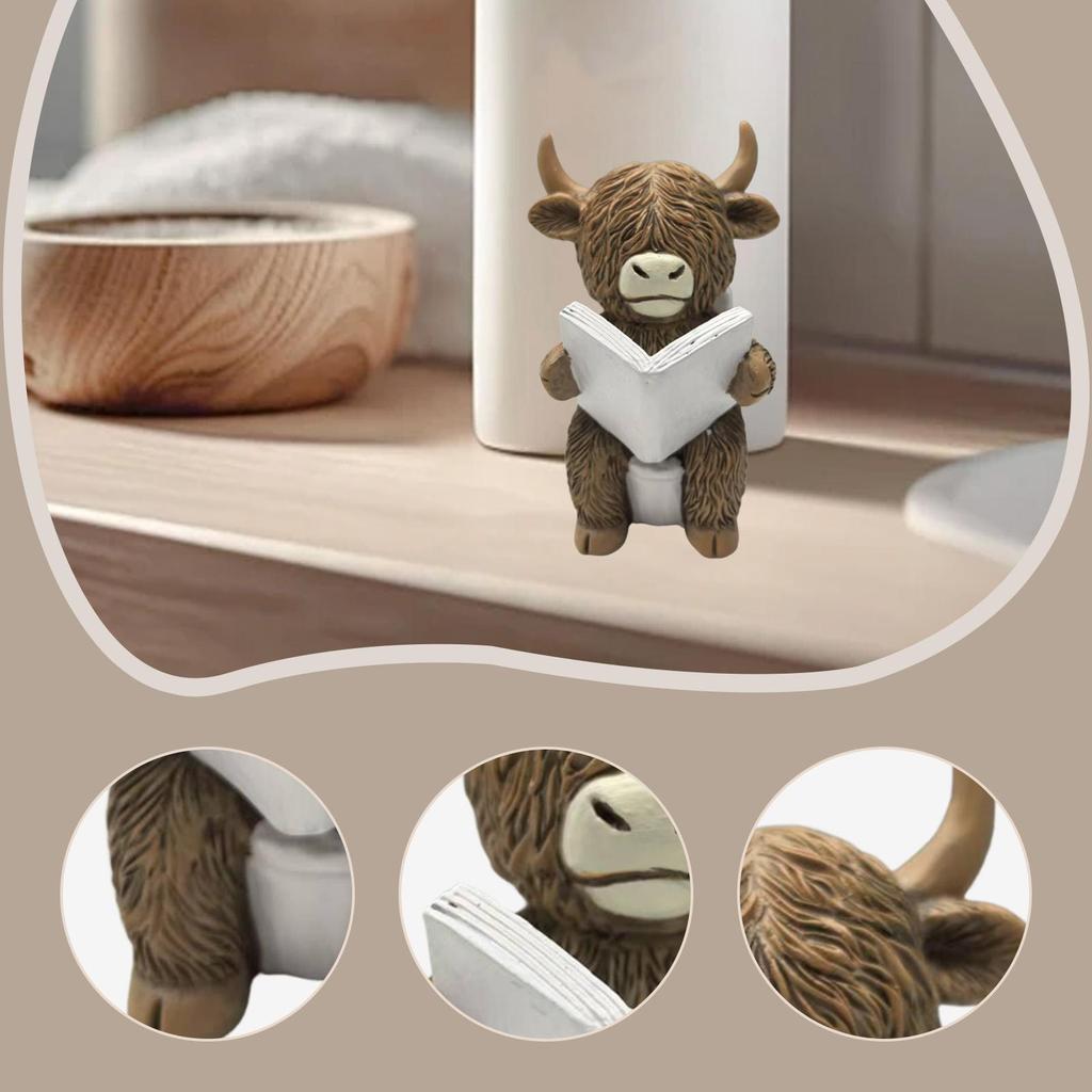 Highland Cow Figurine Collection Art Crafts Resin Creative Bath Decor Decorative Statue for Shelf Cabinet Office Desk Bookshelf