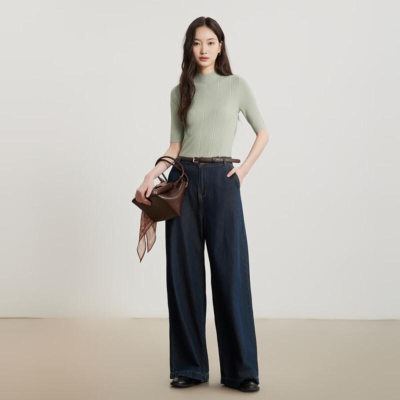 GooJeen Women's Slim Fit Half-High Collar Mid-Sleeve Knit Top