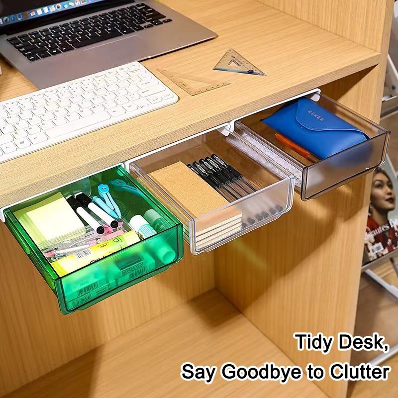 Hidden Table Storage Box Sundries Stationery Organizer Drawers Slide Out Tray Adhesive Under Desk Drawer Organizer