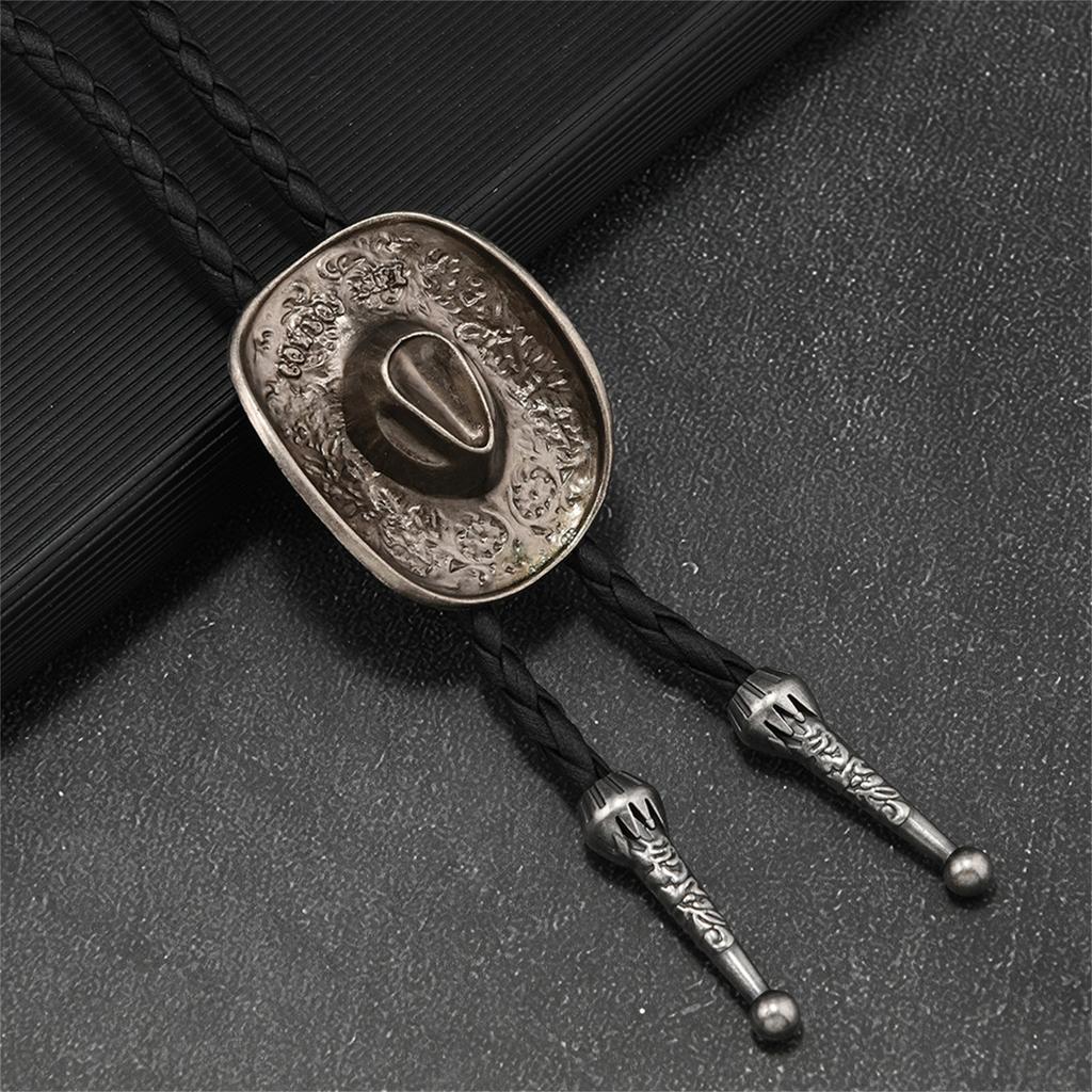 Vintage Cowboy Hat Bolo Tie Necklace With Wheat Star Charm PU Leather Cord Fashion Necktie For Men And Women
