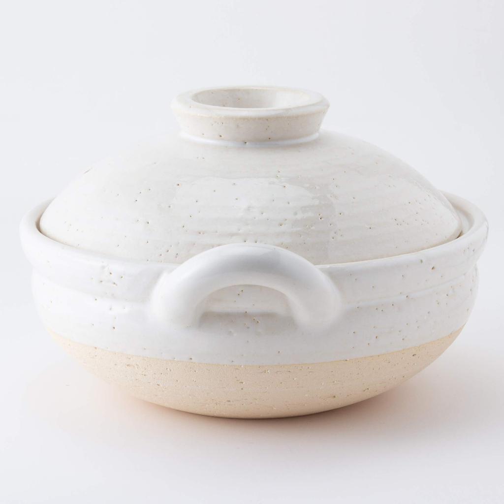 Hasenen Earthen Pot Healthy Steam Pot Medium 27 cm 2000 ml For People Open Fire Only White Iga Ware Made in Japan 2-4 ZW-23