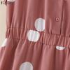 ZANZEA Women Casual Turn Down Collar Loose Short Sleeve Polka Dot Print Dress