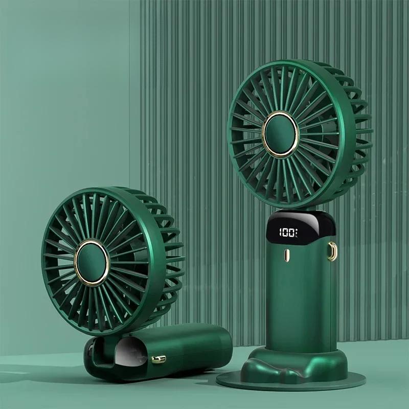 Tragbarer USB-Handventilator mit digitaler Akkuanzeige, 5-stufiger faltbarer Mini-Schreibtischventilator für Reisen, Büro, Außenbereich, Kühlung, geräuscharme Nutzung