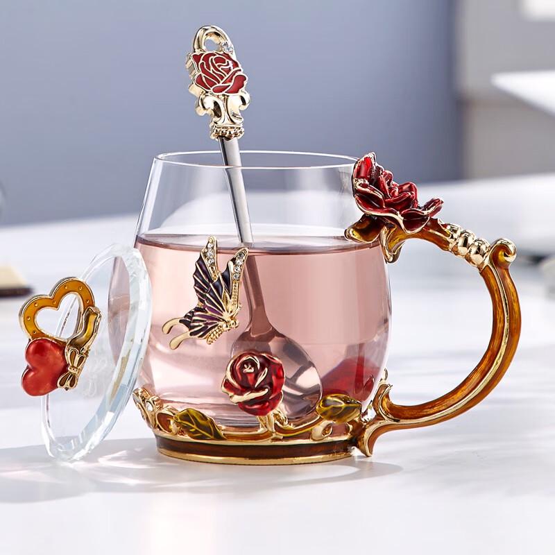 

Nuoshiman Elegant Heat-Resistant Glass Mug with Lid and Spoon