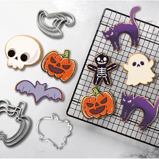 OHOME 9 PCS Halloween Cookie Cutters Kit Halloween Party Favors - Shaped In Bat Ghost Cat Pumpkin Coffin | Stainless Steel Halloween Party