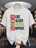Unisex Crew Neck Tee Eat Sleep Soccer Sport Text Graphic Print Soft Cotton Loose Short Sleeve Summer Casual Male Streetwear Tops