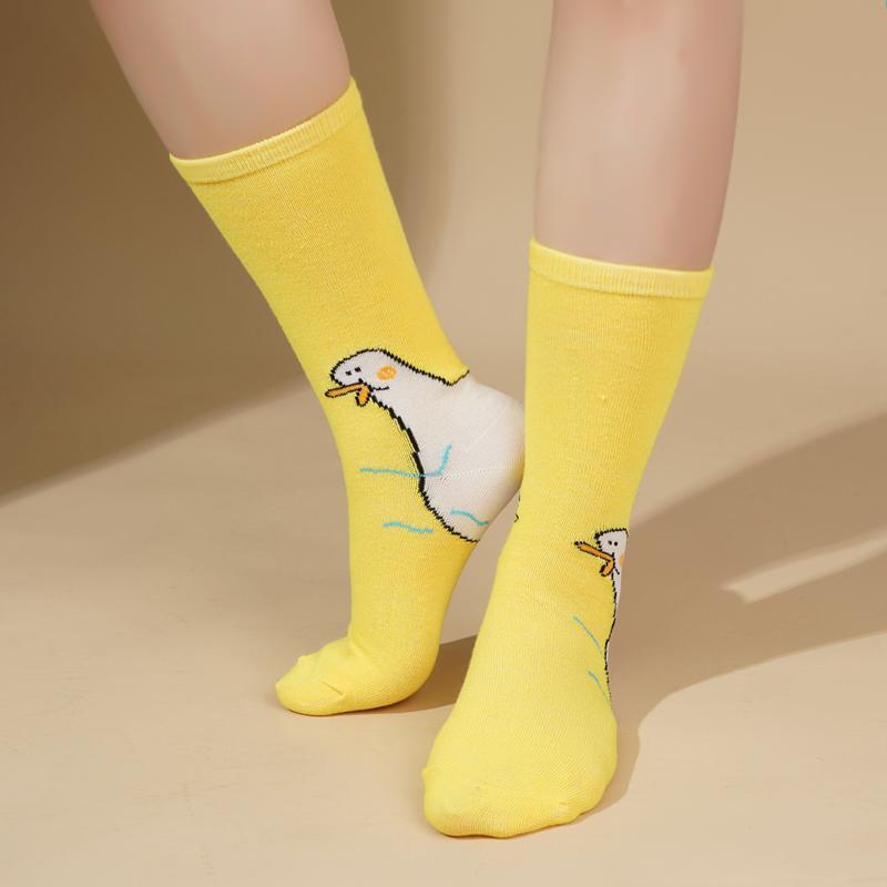 Summer Cartoon Duck Mid Cotton Socks Sweat Absorbent Cute Boneless Long Socks