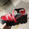 Summer New Buckle Muffin Thick-soled Fish Mouth Sandals Solid Color Fashion, Thick-soled Large-size Wedge Heel Sandals Women