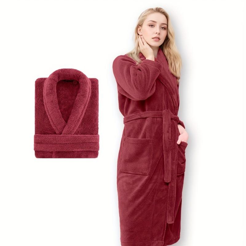 1PC Unisex Thickened Coral Fleece Bathrobes, Men's and Women's Adult Bathroom Towels Apron Bedroom Shawl Collar Bathrobes