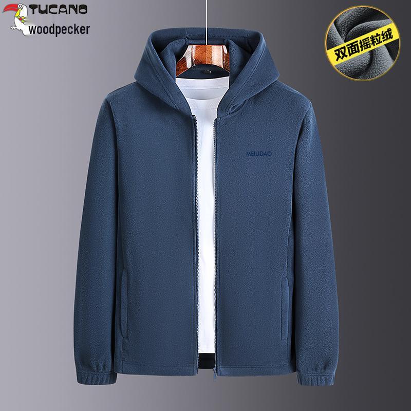 Woodpecker Men s Hooded Fleece Jacket - Thickened Autumn/Winter Cardigan for Middle-Aged Dads 4XL for 165–180 jin