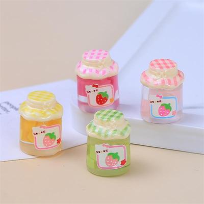 4 Pcs Dollhouse Miniatures Hello Kitty Strawberry Jam Jar Luminous Model Kt Micro Landscape Ornaments Decor Pretend Play Toy Diy