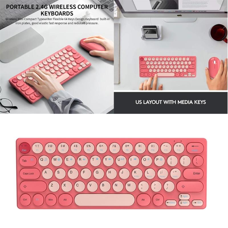 Silents Clicks Wireless Keyboards Mouse Set Round Retro Keycaps 2.4G Connectivitys Portable For Desktop Office Travel Use