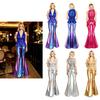 S-3XL Donna Gilet Senza Maniche con Paillettes Scintillanti e Revers e Pantaloni a Zampa d'Elefante a Vita Alta con Scollo a V e Spacco per Disco, Ballo, Night Club