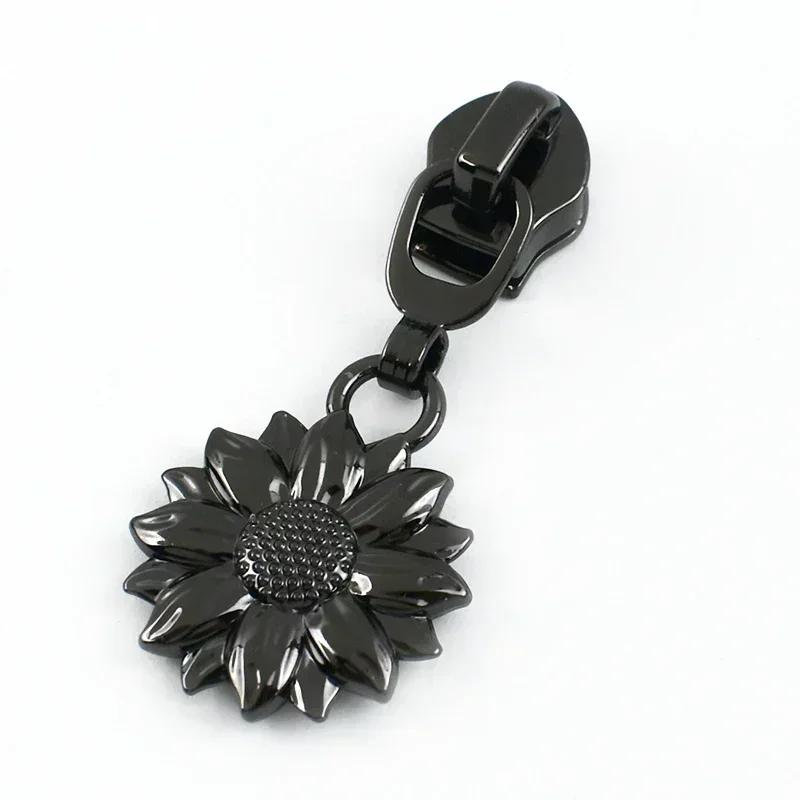 5/10/30Pcs 5# Zipper Puller for Nylon Zip Clothes Bags Decor Zips Slider Handle Sunflower Zippers Head Repair Sewing Supplies