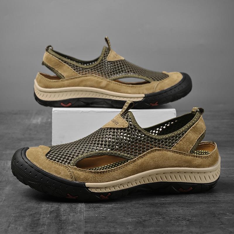 2025 summer large size handmade one-pedal casual shoes for men, breathable and versatile, never degummed mesh shoes for men