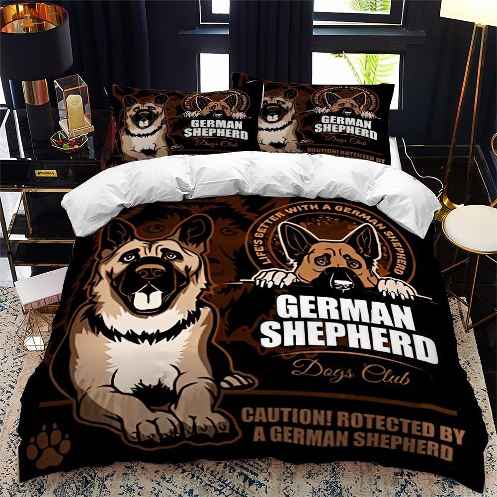 German Shepherd Duvet Cover Set King/Queen Size Purebred Hound Animal Bedin Set Kids Cute Dog Puppy Polyester  Meeting Cover
