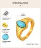 Women's Fashion Created-turquoise Ring Golden Wedding Brand Stone Rings Waterproof Jewelry