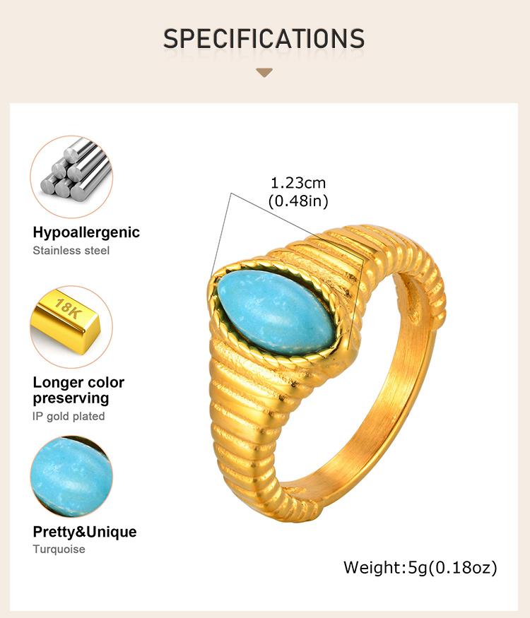 Women's Fashion Created-turquoise Ring Golden Wedding Brand Stone Rings Waterproof Jewelry