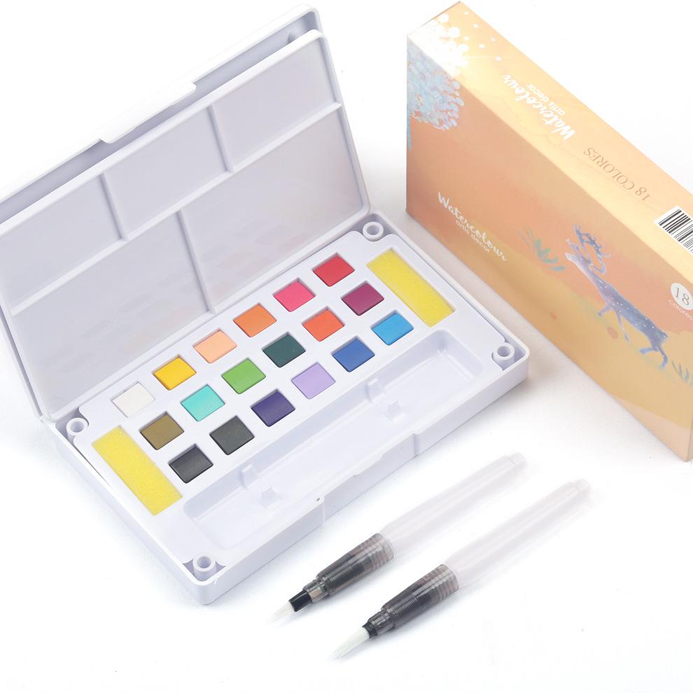 Portable Watercolor Gouache Paint Set - 12/18/36 Colors with Water Brush