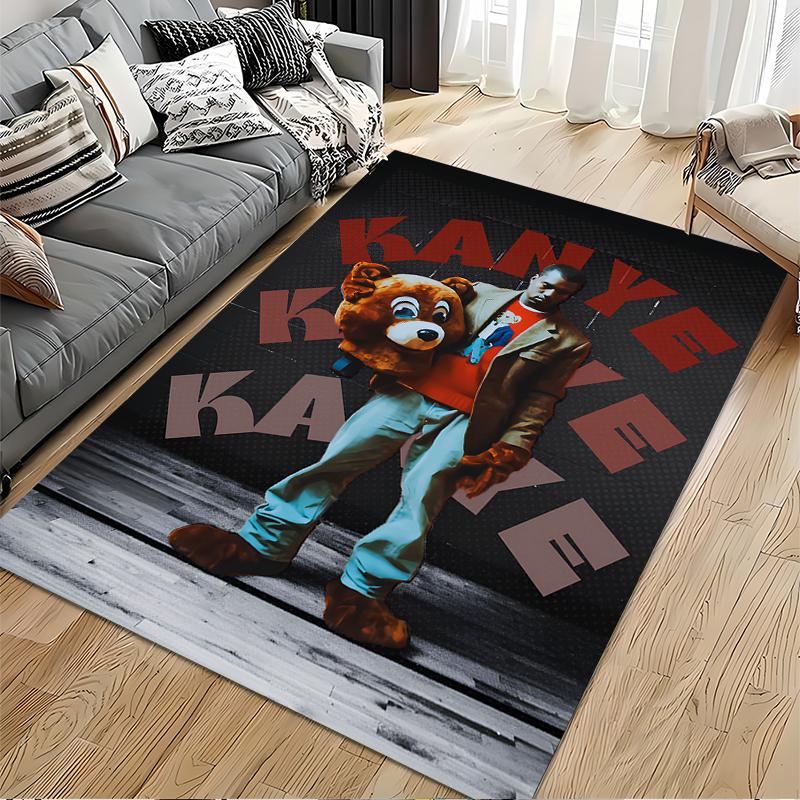 Area Rug, Kanye West Rapper Hip Hop Art Print, Man Cave Decor, Non-Slip Mat