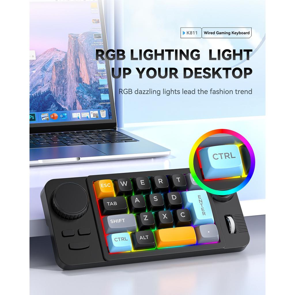 RGB Hot Swap Wired Mechanical Gaming Keyboard with Volume Scroll Jostic Backlit 19Keys Programmer Keypad for Computer Laptop