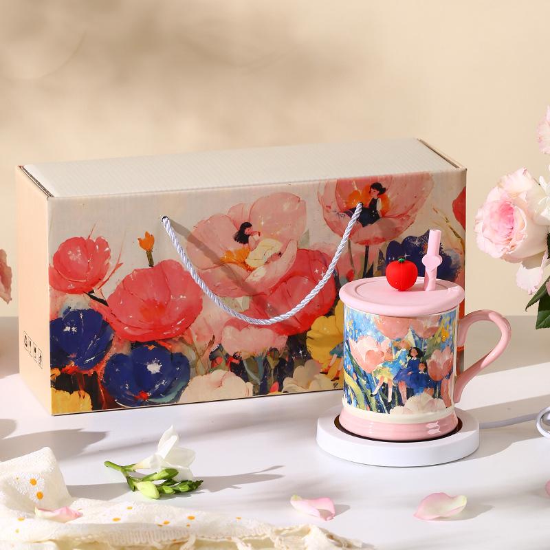 

Девушка в море цветов Керамическая чашка для воды Теплая чашка Подарок на День Богини Кружка высокой точности Нежный подарок Подарок с ложкой Подарок 301-400ml