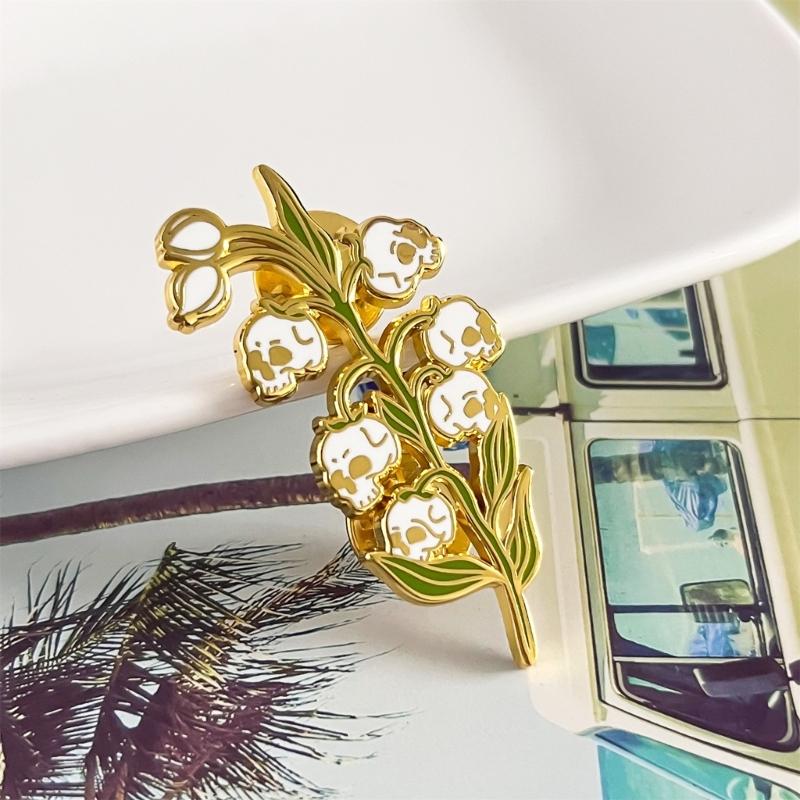 Skull Lilys of The Valley Brooch Unique Designs With Sturdy Alloy Materials for Parties Supplies and Festivals