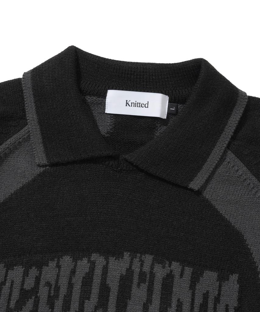 KNITTED Varsity Jacquard Collar Knit Black