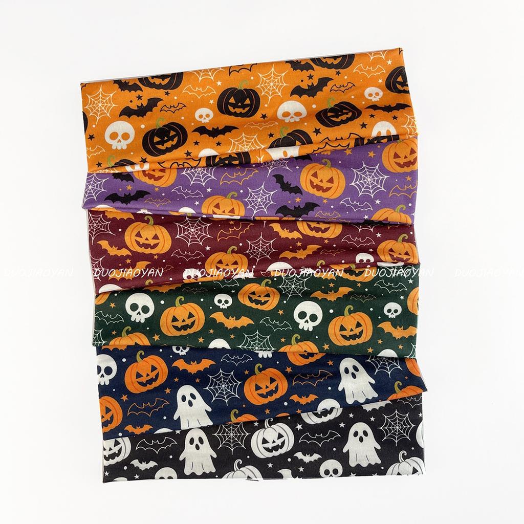 Halloween Themed Headband for Women Stretchy Party Headwear Ghost Pumpkin Spider Web Bat Print Fashion Hair Accessory