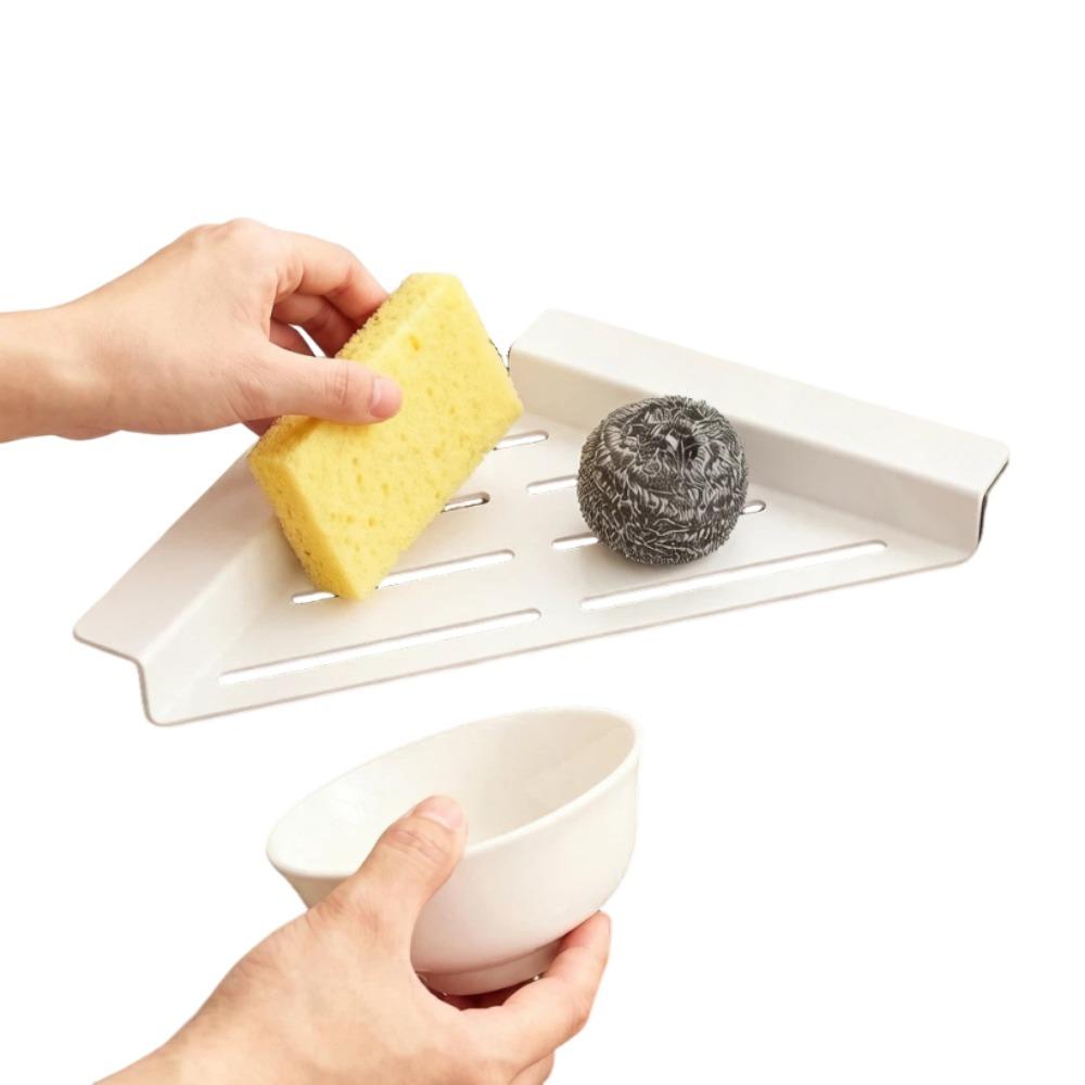 Carbon Steel Sink Corner Rack Anti-rust Waterproof Dish Drying Rack Hollowed Punch-free Dishcloth Sponge Stand Laundry Room