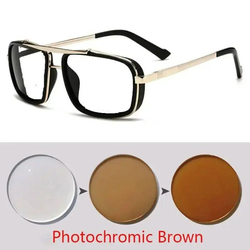 0 -0.5 -0.75 -1.0 Bis -4.0 Graue/Tee-Gläser Sonnenbrille mit Stärke Herren Polarisiert Myopie-Gläser Schutzbrille Punk Sonnenbrille