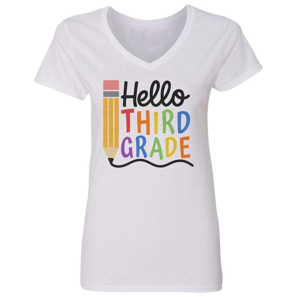 Hello Third Grade - Pencil Back To School Teacher Ladies  V-Neck Tshirt Unisex T-Shirt M