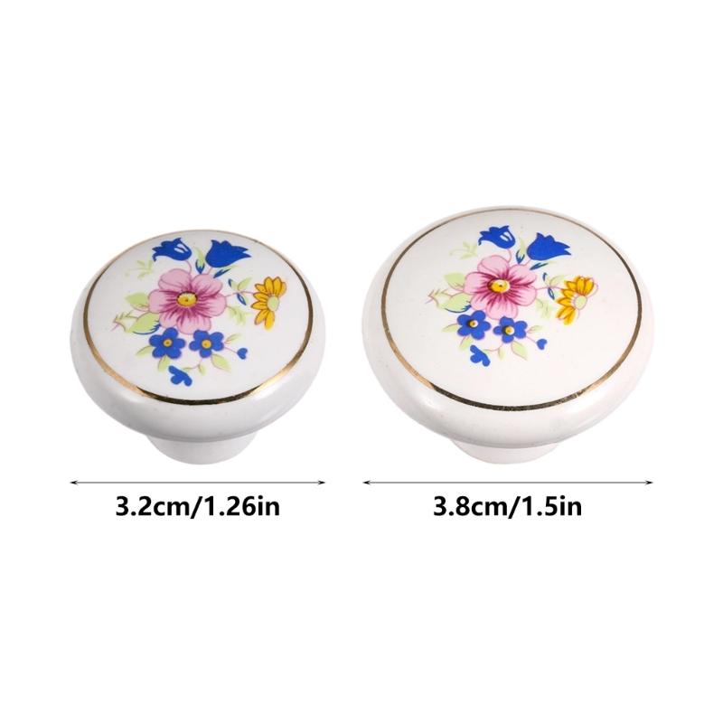 8Pcs Ceramics Single Hole Round Knob European Orchids Furniture Drawer Knob For Cabinet Drawer Closet Dresser
