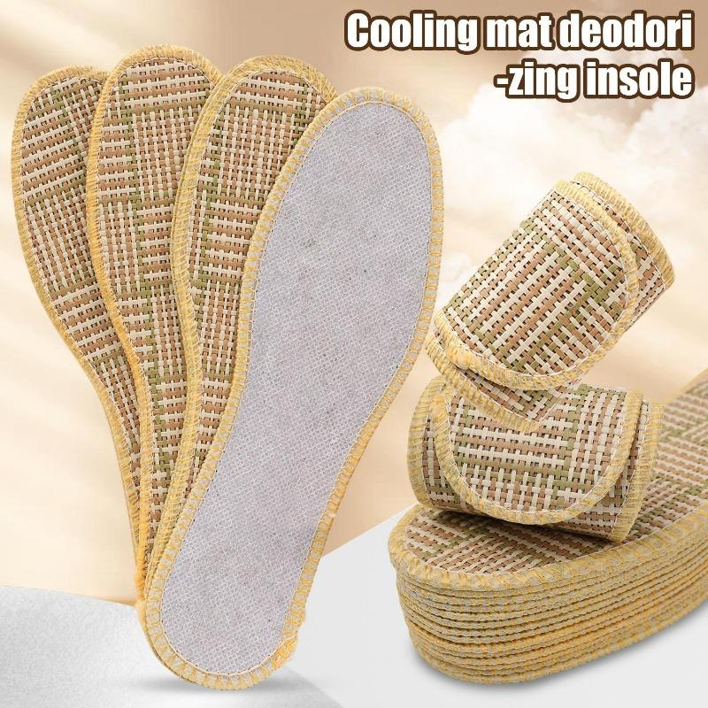 10pcs Summer Grass Mat Insole Deodorizing Insole Pads Breathable Anti-Odor Sweat Absorbing Wear-resistant Cool Summer Insoles