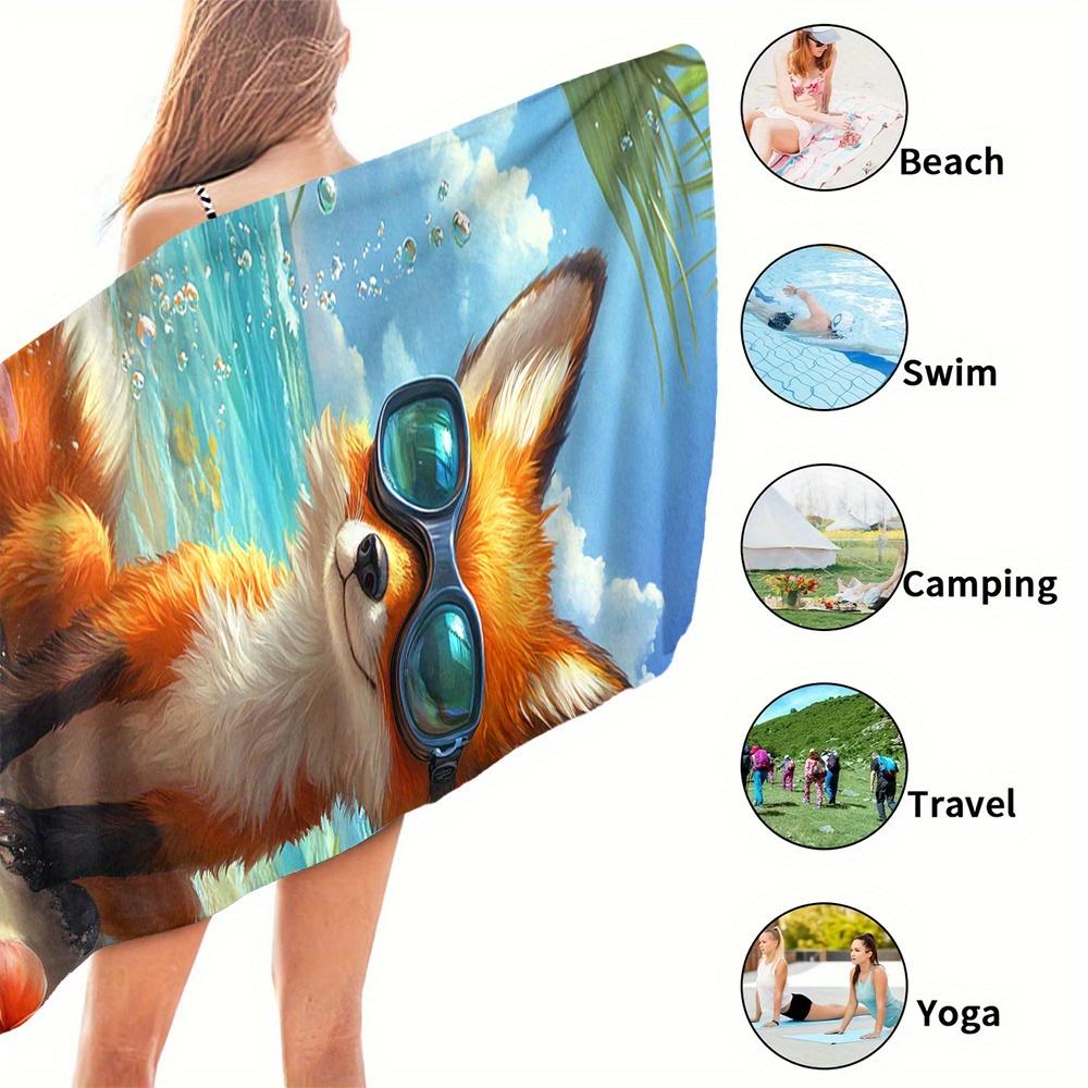 2D Flat Cute Fox Beach Pattern Beach Towel Soft Water Absorbent Multi-Purpose for Beach Vacation Travel Multiple Sizes Best Gift