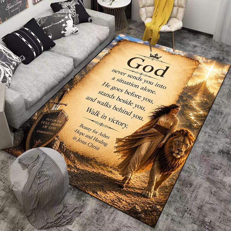 "Christian God Lion Walk In Victory Carpet" Carpet Set (1 Duvet Cover, 2 Pillowcases, Duvet Not Included)